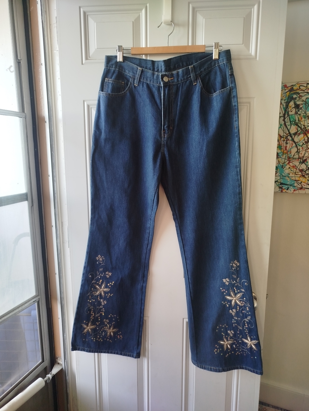 Dark Blue Women’s Embroidered Flare Jeans